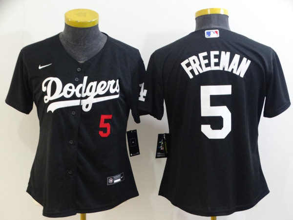 Women's Los Angeles Dodgers #5 Freddie Freeman Black Cool Base Stitched Baseball Jersey(Run Small)